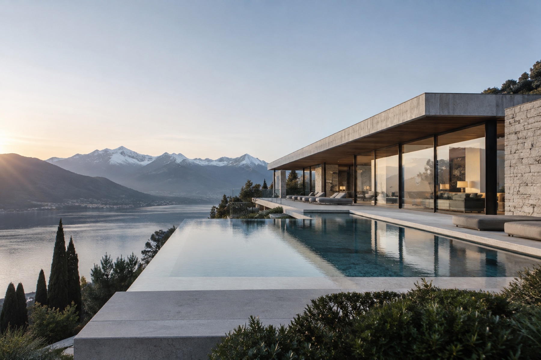 Contemporary lakeside hospitality residence in Switzerland